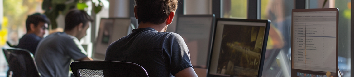 Students seen from behind, working on computers | Offshore Web Development | Parallel Outsourcing