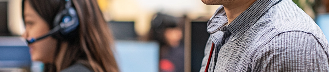 Woman with headset next to man | Outsourcing And Customer Service | Parallel Outsourcing