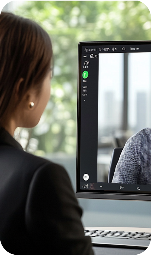 Woman looking at a monitor with a video call | Admin Outsourcing | Parallel Outsourcing
